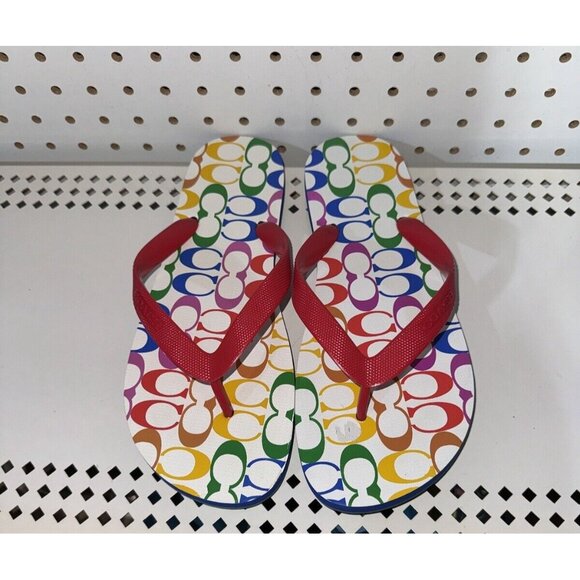Coach Zak Womens Flip Flops Sandals Slides Size 9 B Multi Color Signature - Picture 4 of 7